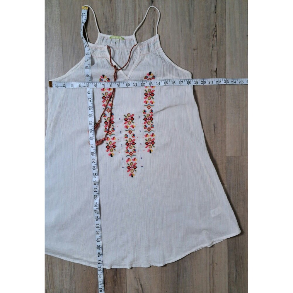 Gianni Bini Size S Cover-Up Dress White Shift Mini Embroidered Floral Sheer Boho - Picture 9 of 12
